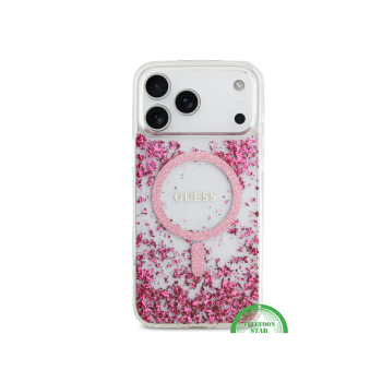 iPhone 17 Pro Max Guess MagSafe Hoesje – Roze Glitter Transparante Bescherming
