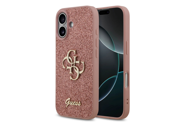 Guess Roze Glitter Hoesje – met Gouden Logo & Stijlvolle Bescherming