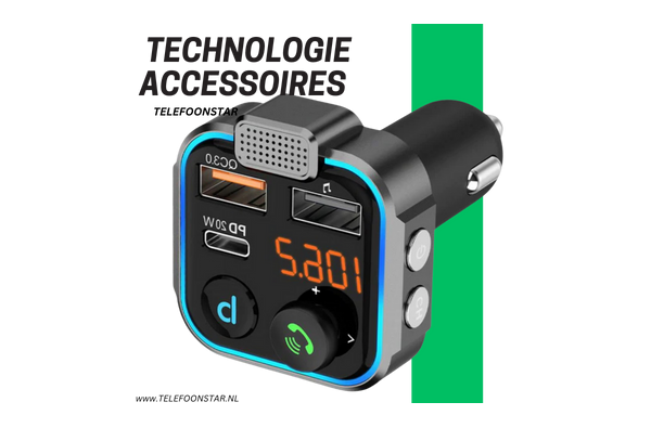Bluetooth FM Transmitter voor Auto – Snellader met USB, USB-C, Handsfree Bellen