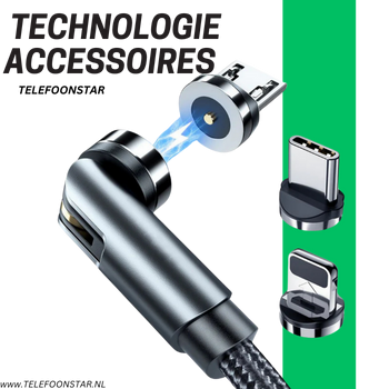 Magnetische Oplaadkabel – Huismerk – 360° Draaibaar | Inclusief USB-C & Micro-USB Adapter