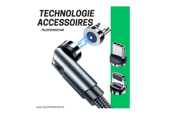 Magnetische Oplaadkabel – Huismerk – 360° Draaibaar | Inclusief USB-C & Micro-USB Adapter