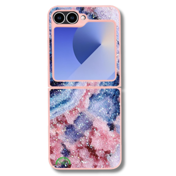 Samsung Galaxy Z Flip 7 Marmer Glitter Hoesje Blauw-Roze