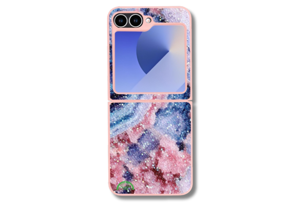 Samsung Galaxy Z Flip 7 Marmer Glitter Hoesje Blauw-Roze