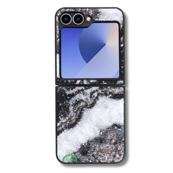 Samsung Galaxy Z Flip 7 Marmer Glitter Hoesje Zwart-Grijs