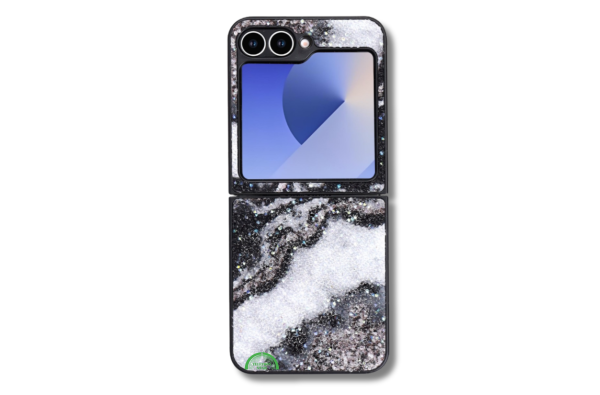 Samsung Galaxy Z Flip 7 Marmer Glitter Hoesje Zwart-Grijs