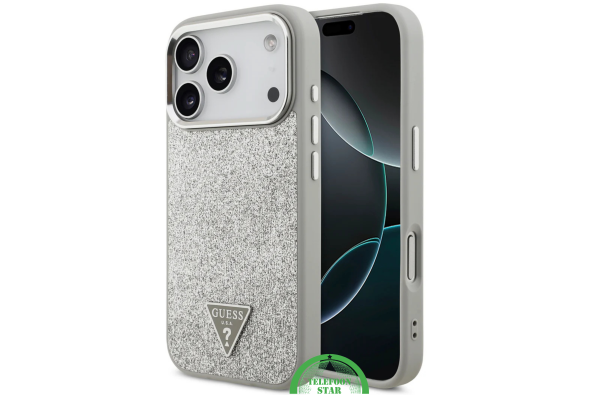 Guess iPhone 17 Pro Hoesje met MagSafe – Zilveren Glitter Luxe Bescherming