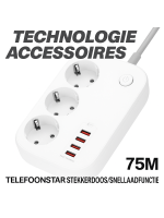 Stekkerdoos met USB & Snellader &ndash; 3 Stopcontacten + 4 USB-poorten &ndash; 65W PD & QC 3.0 &ndash; 2 Meter Snoer