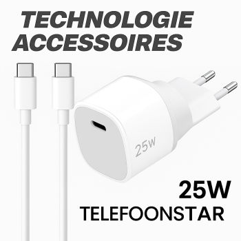 25W Snellader met USB-C naar USB-C Kabel – Compacte Oplader