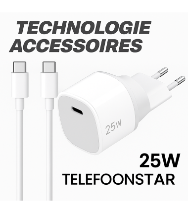25W Snellader met USB-C naar USB-C Kabel – Compacte Oplader
