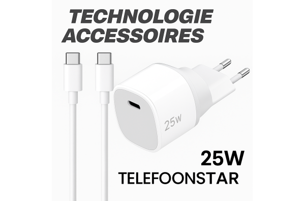 25W Snellader met USB-C naar USB-C Kabel – Compacte Oplader