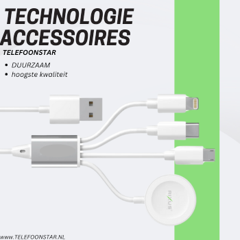 4-in-1 Oplaadkabel – USB naar Lightning, USB-C, Micro-USB & Apple Watch | Huismerk Telefoonstar – €12,95