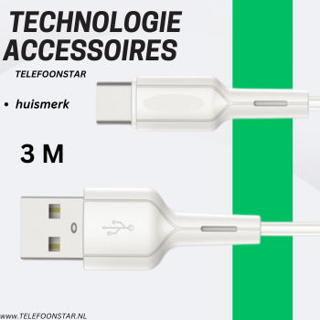 USB-A naar USB-C Kabel – 3 Meter – Data & Opladen – Extra Lang & Betrouwbaar