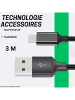 USB-A naar USB-C Kabel &ndash; 3 Meter &ndash; Data & Opladen zwart&ndash; Extra Lang & Betrouwbaar