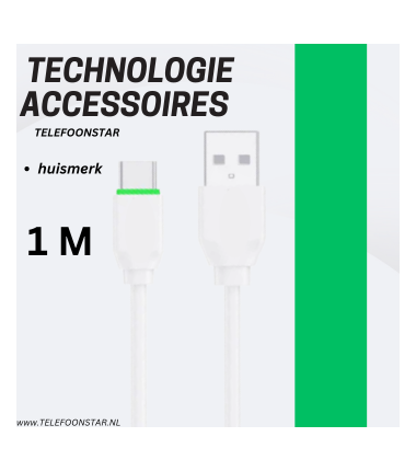 USB-A naar USB-C Kabel – Snelladen tot 18W – 1 Meter – Stevig & Snel