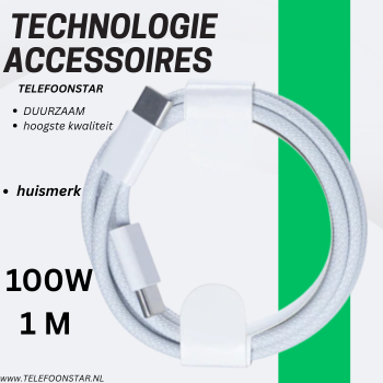 USB-C naar USB-C Kabel – 100W Power Delivery – Gevlochten Nylon – Ultra Stevig & Snel – 1 Meter