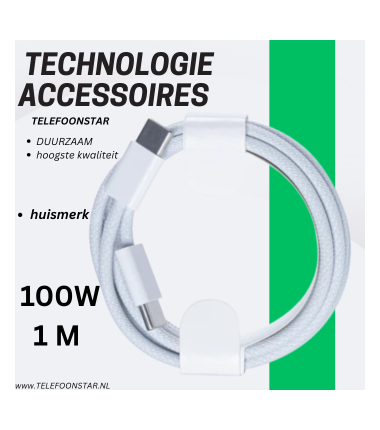 USB-C naar USB-C Kabel – 100W Power Delivery – Gevlochten Nylon – Ultra Stevig & Snel – 1 Meter
