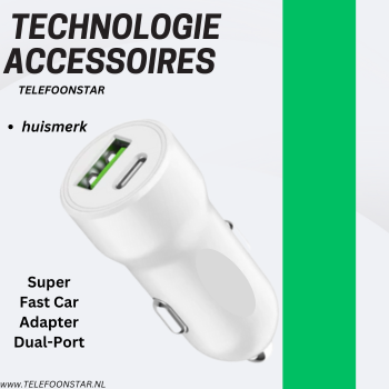 USB-C + USB-A Autolader – Snellader voor in de Auto – 2 Poorten – Compact & Krachtig