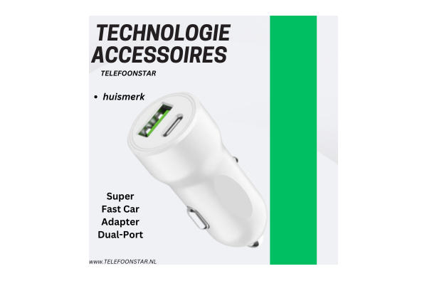 USB-C + USB-A Autolader – Snellader voor in de Auto – 2 Poorten – Compact & Krachtig