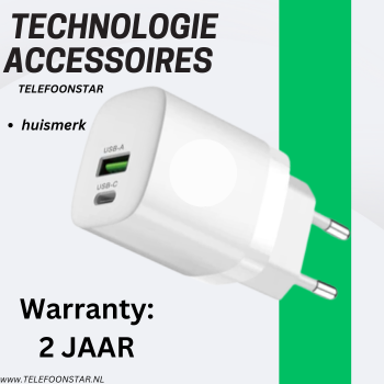 USB-C + USB-A Snellader – Power Delivery & Quick Charge 3.0 – 2-Poorts Wandadapter – Compact en Krachtig