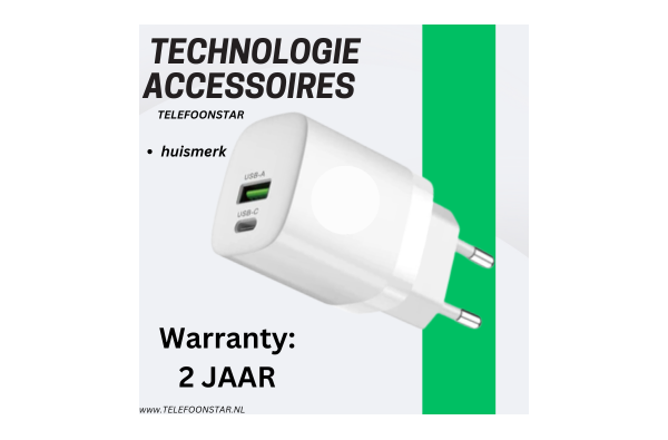 USB-C + USB-A Snellader – Power Delivery & Quick Charge 3.0 – 2-Poorts Wandadapter – Compact en Krachtig