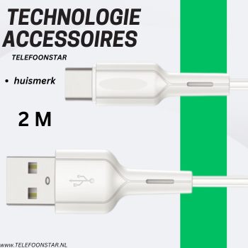 USB naar USB-C Kabel – 2 Meter – 2.4A Output – Snelladen & Data – Wit