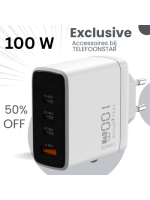 100W GaN Snellader met USB-A en 3x USB-C &ndash; Geschikt voor Laptop, Tablet en Smartphone