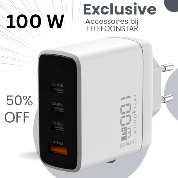 100W GaN Snellader met USB-A en 3x USB-C – Geschikt voor Laptop, Tablet en Smartphone