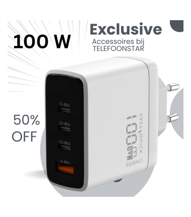 100W GaN Snellader met USB-A en 3x USB-C – Geschikt voor Laptop, Tablet en Smartphone
