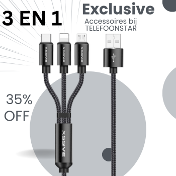 3-in-1 USB Oplaadkabel – USB-C, Micro-USB & Lightning – 1.2 Meter – Sterk Gevlochten